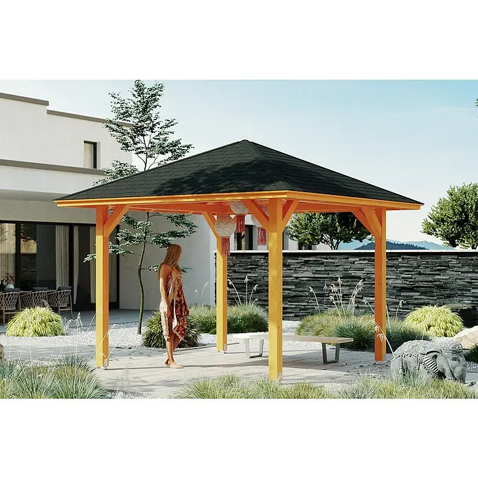 Skan Holz Pavillon Cannes 1 - L x B: 374 x 374 cm, Eiche Hell - Stimmungsaufnahme