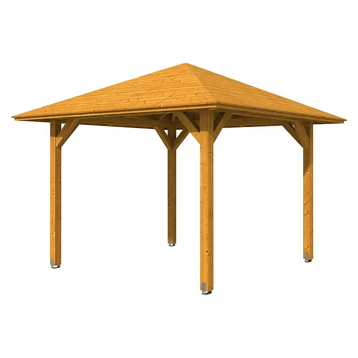 Skan Holz Pavillon Cannes 1 - L x B: 374 x 374 cm, Eiche Hell - Diagonale Ansicht