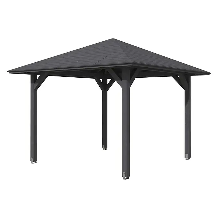 Skan Holz Pavillon Cannes 1 - L x B: 374 x 374 cm, Schiefergrau - Diagonale Ansicht