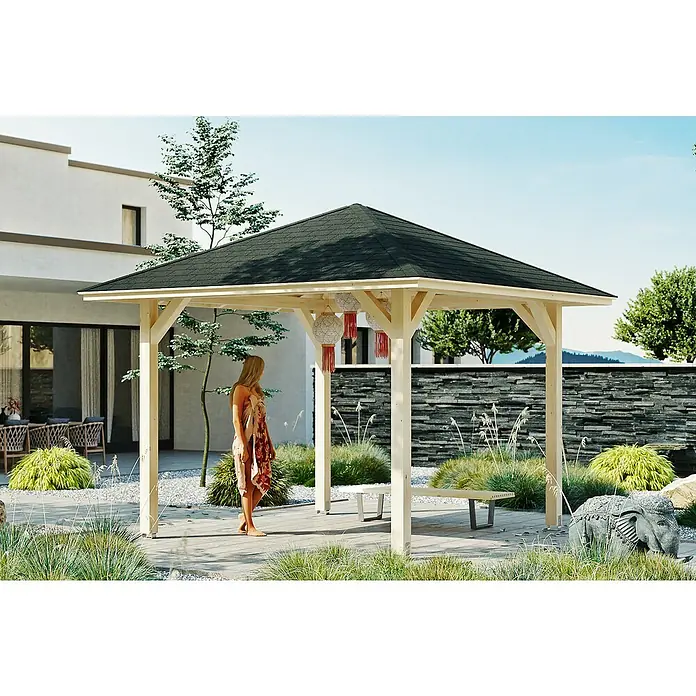 Skan Holz Pavillon Cannes 1 - L x B: 374 x 374 cm, Natur - Stimmungsaufnahme