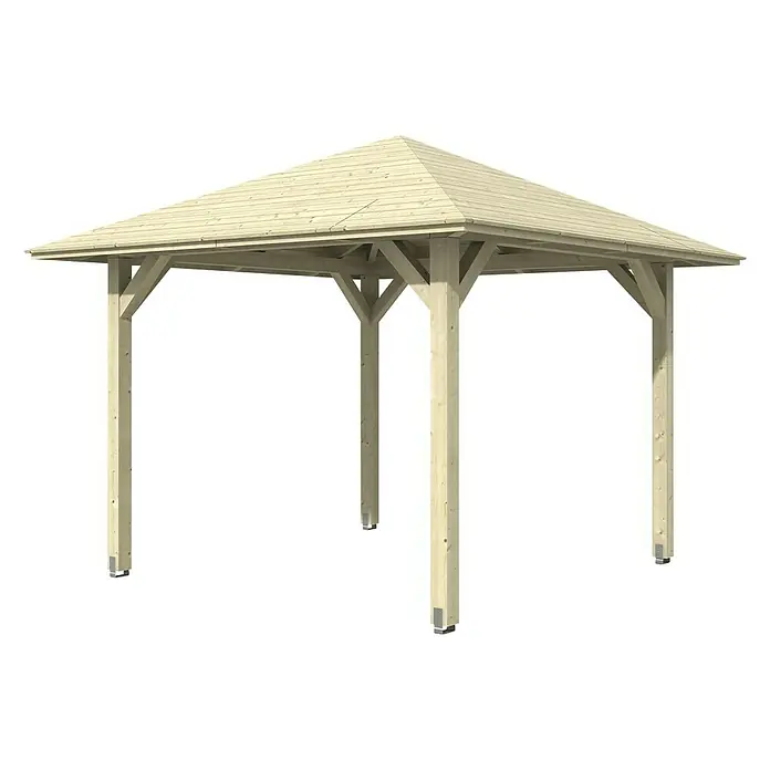 Skan Holz Pavillon Cannes 1 - L x B: 374 x 374 cm, Natur - Diagonale Ansicht