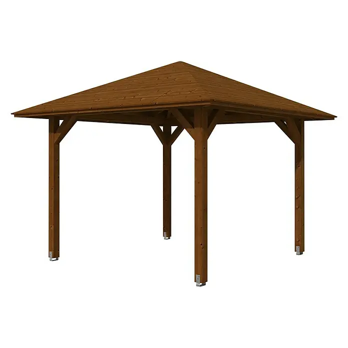 Skan Holz Pavillon Cannes 1 - L x B: 374 x 374 cm, Nussbaum - Diagonale Ansicht