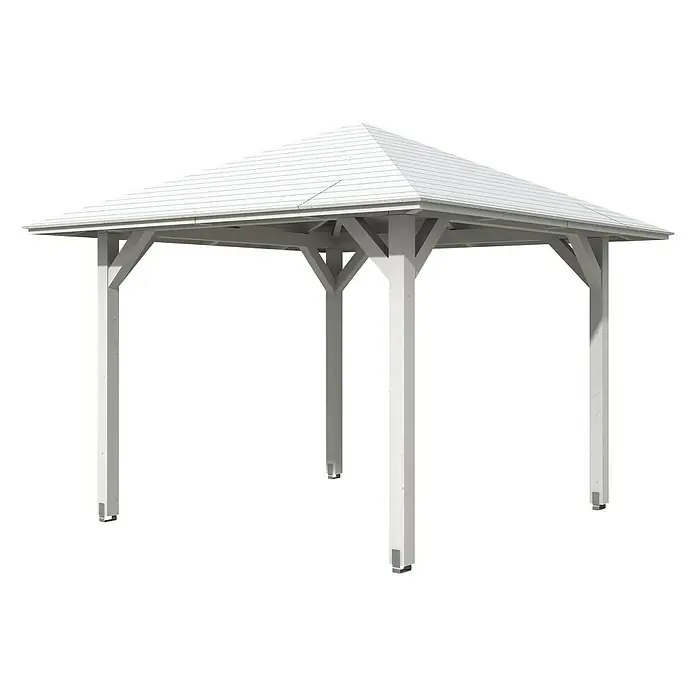 Skan Holz Pavillon Cannes 1 - L x B: 374 x 374 cm, Weiß - Diagonale Ansicht