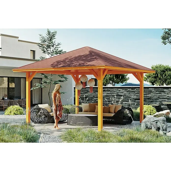 Skan Holz Pavillon Cannes 2 - L x B: 439 x 439 cm, Eiche Hell - Stimmungsaufnahme
