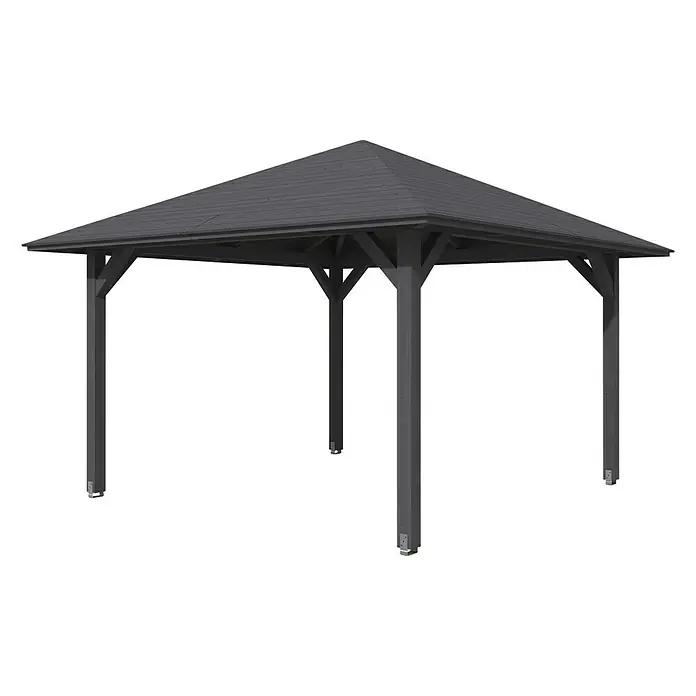 Skan Holz Pavillon Cannes 2 - L x B: 439 x 439 cm, Schiefergrau - Diagonale Ansicht