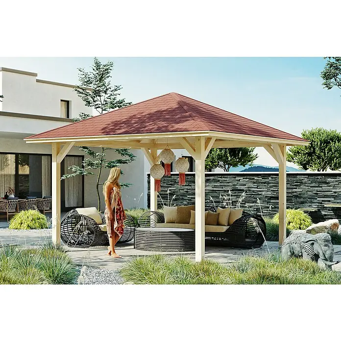 Skan Holz Pavillon Cannes 2 - L x B: 439 x 439 cm, Natur - Stimmungsaufnahme