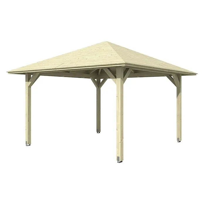 Skan Holz Pavillon Cannes 2 - L x B: 439 x 439 cm, Natur - Diagonale Ansicht