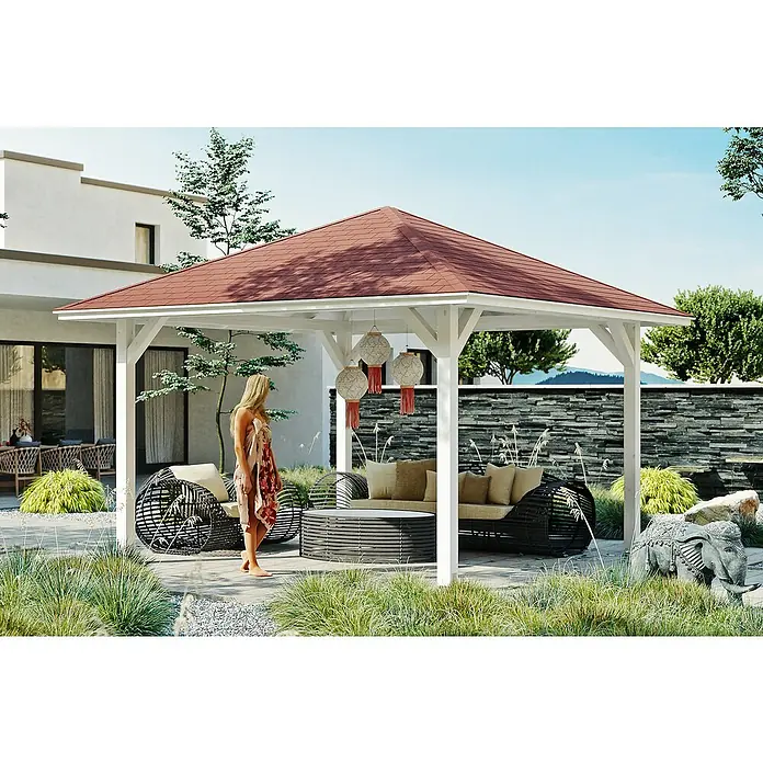 Skan Holz Pavillon Cannes 2 - L x B: 439 x 439 cm, Weiß - Stimmungsaufnahme