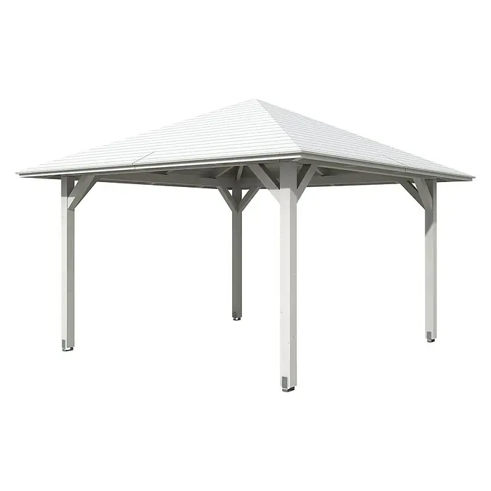 Skan Holz Pavillon Cannes 2 - L x B: 439 x 439 cm, Weiß - Diagonale Ansicht