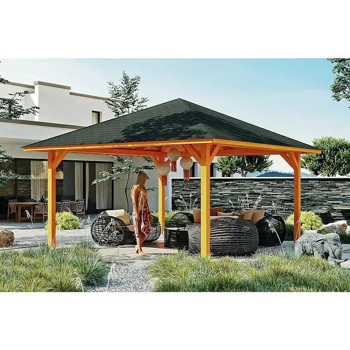 Skan Holz Pavillon Cannes 3 - L x B: 504 x 504 cm, Eiche Hell - Stimmungsaufnahme