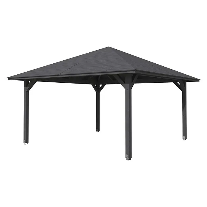 Skan Holz Pavillon Cannes 3 - L x B: 504 x 504 cm, Schiefergrau - Diagonale Ansicht