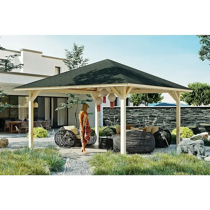 Skan Holz Pavillon Cannes 3 - L x B: 504 x 504 cm, Natur - Stimmungsaufnahme