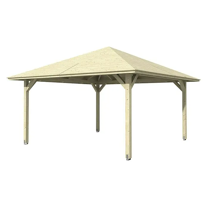 Skan Holz Pavillon Cannes 3 - L x B: 504 x 504 cm, Natur - Diagonale Ansicht