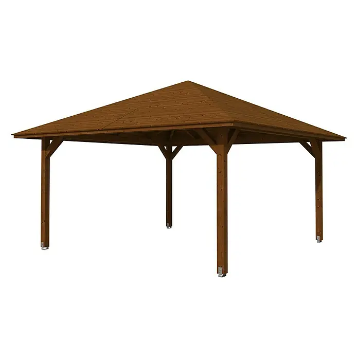 Skan Holz Pavillon Cannes 3 - L x B: 504 x 504 cm, Nussbaum - Diagonale Ansicht