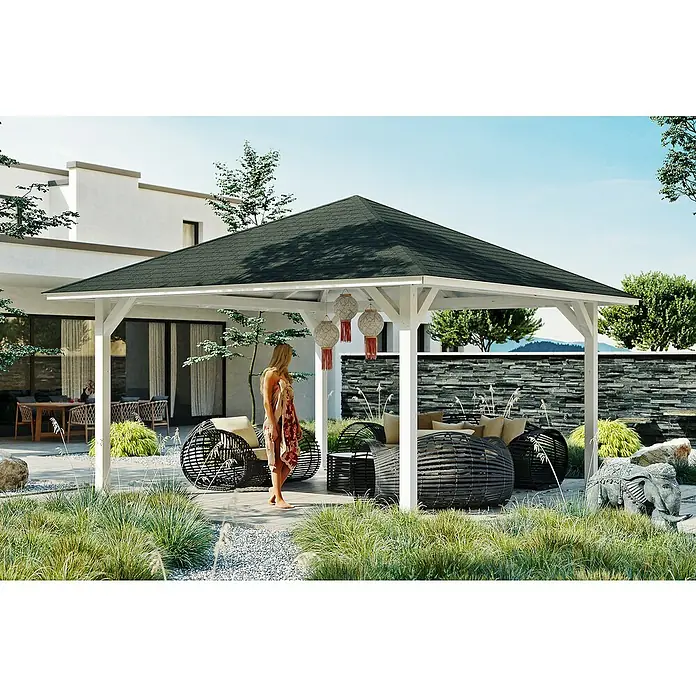 Skan Holz Pavillon Cannes 3 - L x B: 504 x 504 cm, Weiß - Stimmungsaufnahme