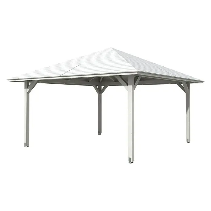 Skan Holz Pavillon Cannes 3 - L x B: 504 x 504 cm, Weiß - Diagonale Ansicht