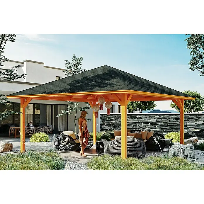 Skan Holz Pavillon Cannes 4 - L x B: 569 x 569 cm, Eiche Hell - Stimmungsaufnahme
