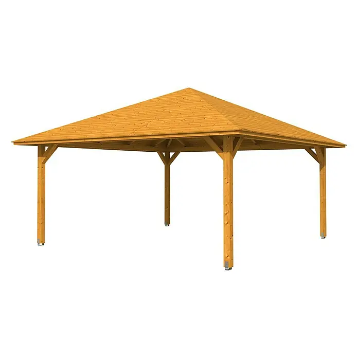 Skan Holz Pavillon Cannes 4 - L x B: 569 x 569 cm, Eiche Hell - Diagonale Ansicht