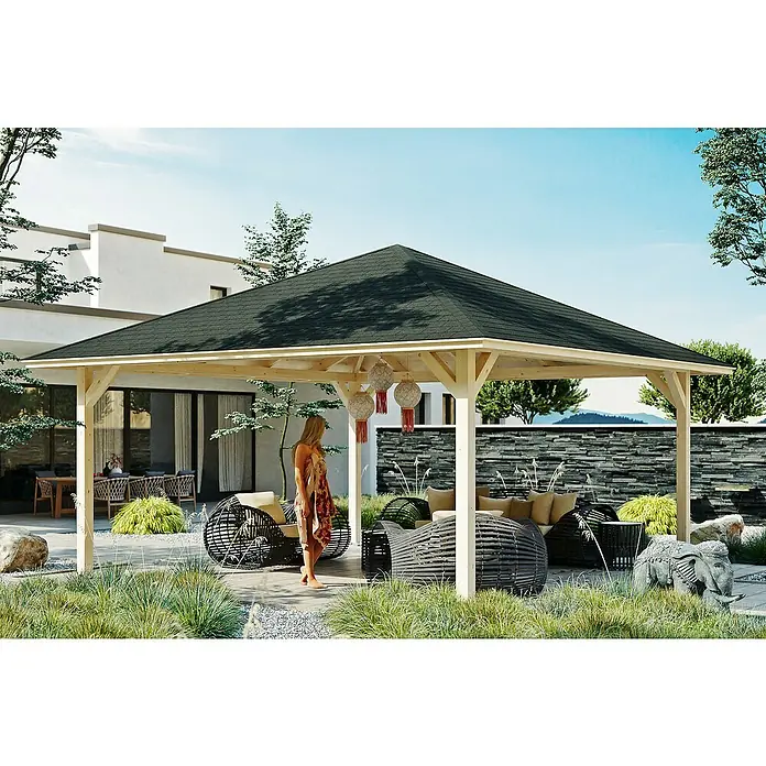 Skan Holz Pavillon Cannes 4 - L x B: 569 x 569 cm, Natur - Stimmungsaufnahme