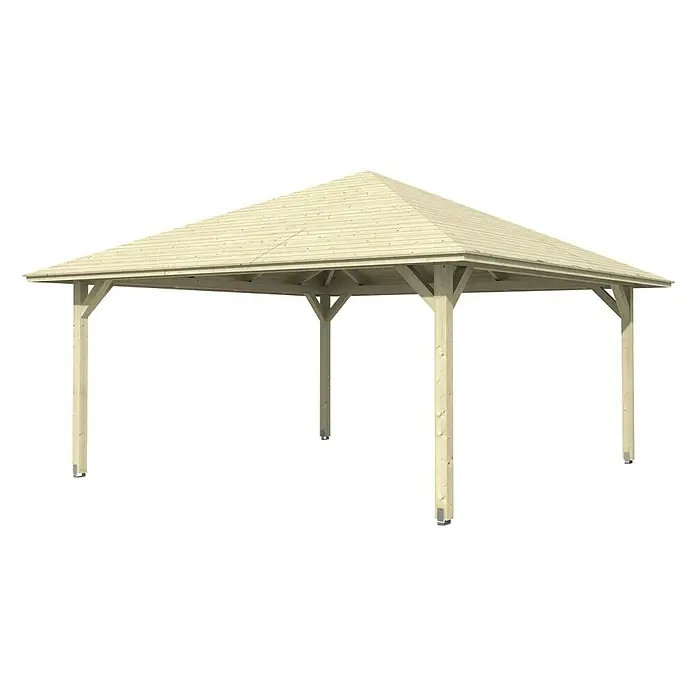 Skan Holz Pavillon Cannes 4 - L x B: 569 x 569 cm, Natur - Diagonale Ansicht