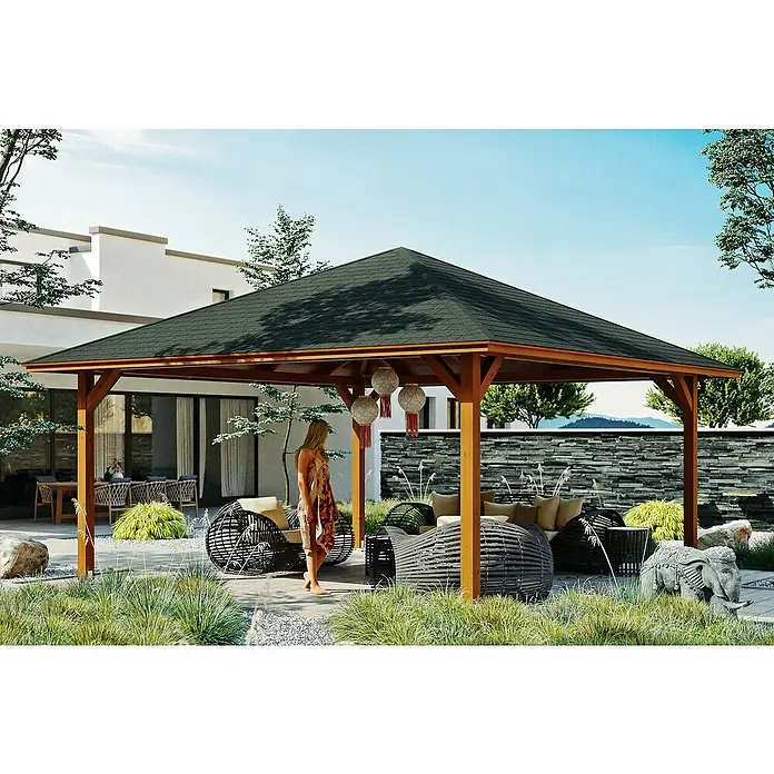 Skan Holz Pavillon Cannes 4 - L x B: 569 x 569 cm, Nussbaum - Stimmungsaufnahme