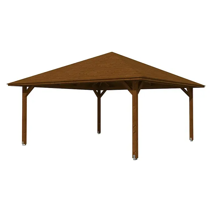 Skan Holz Pavillon Cannes 4 - L x B: 569 x 569 cm, Nussbaum - Diagonale Ansicht