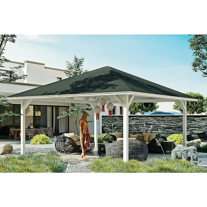 Skan Holz Pavillon Cannes 4 - L x B: 569 x 569 cm, Weiß - Stimmungsaufnahme
