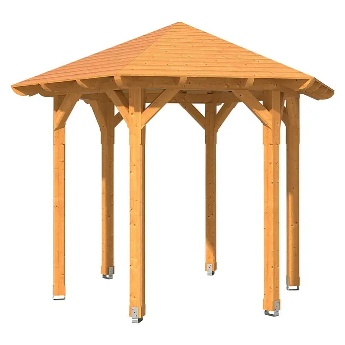 Skan Holz Pavillon Colmar 1 - L x B: 312 x 360 cm, Natur - Diagonale Ansicht