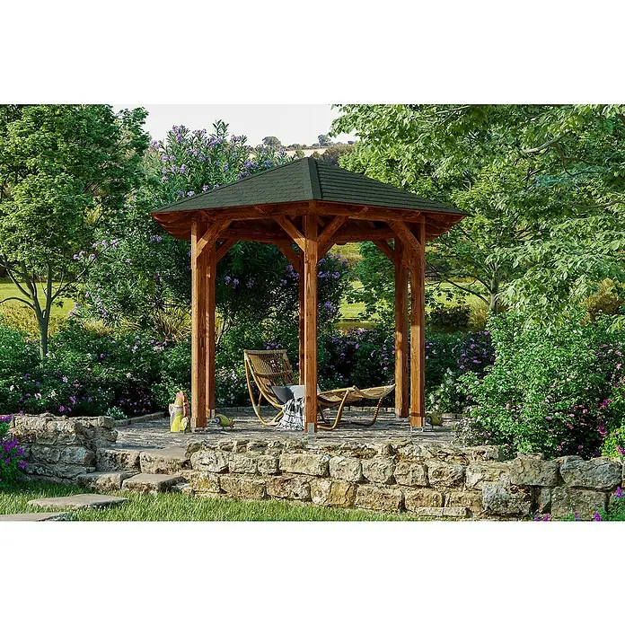 Skan Holz Pavillon Colmar 1 - L x B: 312 x 360 cm, Nussbaum - Stimmungsaufnahme