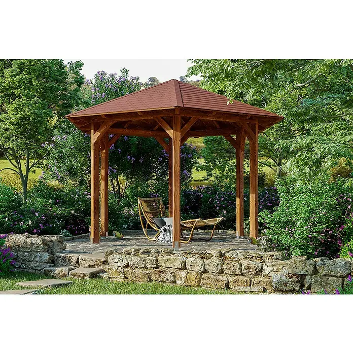 Skan Holz Pavillon Colmar 2 - L x B: 364 x 420 cm, Nussbaum - Stimmungsaufnahme