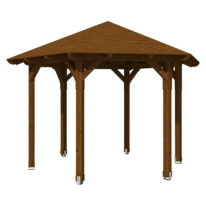 Skan Holz Pavillon Colmar 2 - L x B: 364 x 420 cm, Nussbaum - Diagonale Ansicht