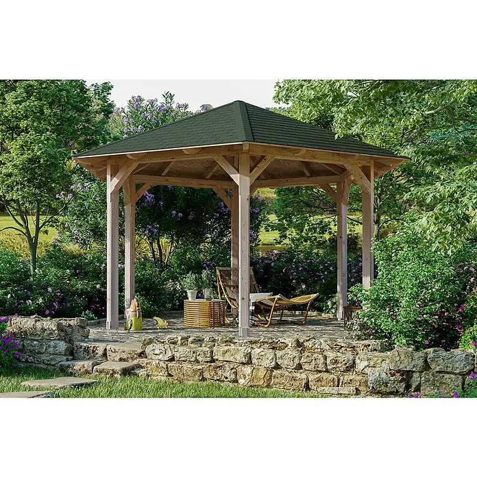 Skan Holz Pavillon Colmar 3 - L x B: 416 x 480 cm, Natur - Stimmungsaufnahme