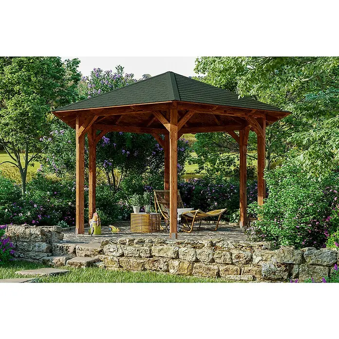 Skan Holz Pavillon Colmar 3 - L x B: 416 x 480 cm, Nussbaum - Stimmungsaufnahme