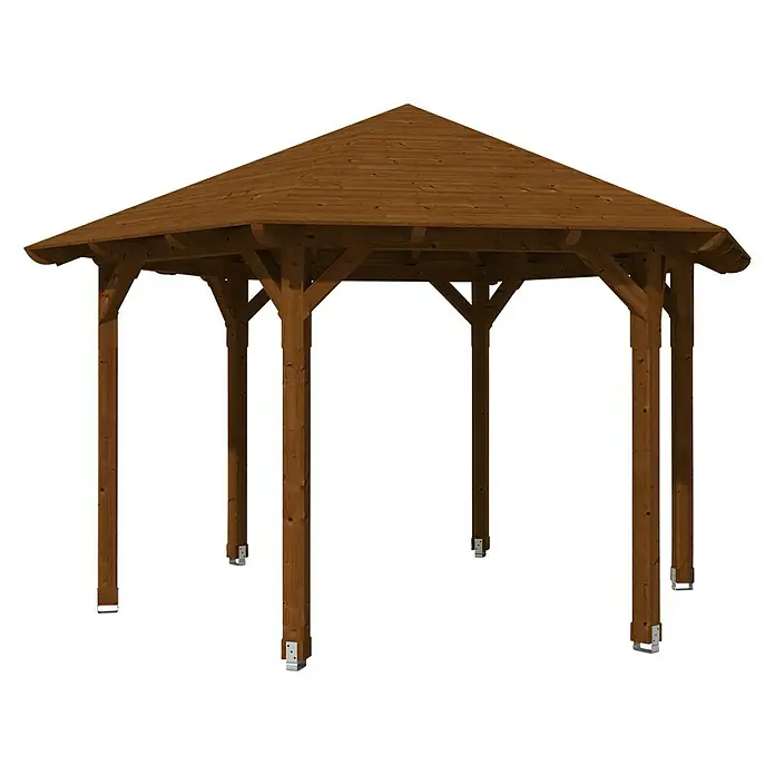Skan Holz Pavillon Colmar 3 - L x B: 416 x 480 cm, Nussbaum - Diagonale Ansicht