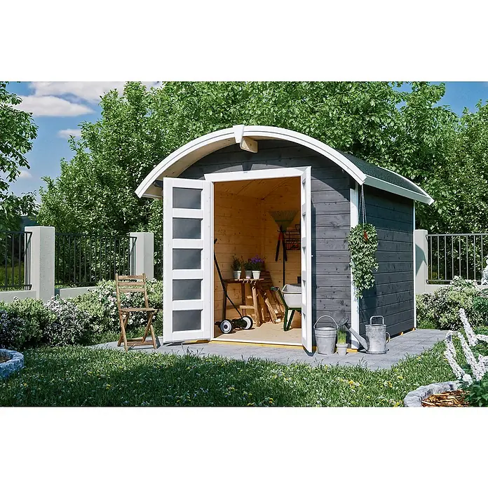 Skan Holz Gartenhaus Delft - B x T: 290 x 310 cm, Holz, 6,25 m², Wandstärke: 28 mm, Schiefergrau - Stimmungsaufnahme
