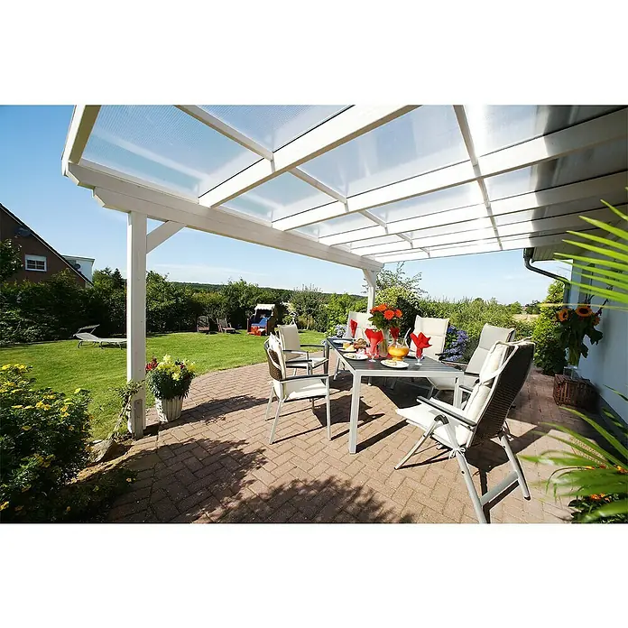 Skan Holz Terrassenüberdachung Ancona - L x T: 648 x 350 cm, Polycarbonat, Weiß - Stimmungsaufnahme