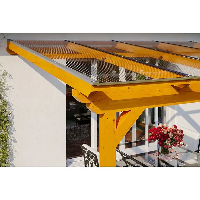 Skan Holz Terrassenüberdachung Ancona - L x T: 434 x 250 cm, Polycarbonat, Eiche Hell - Stimmungsaufnahme