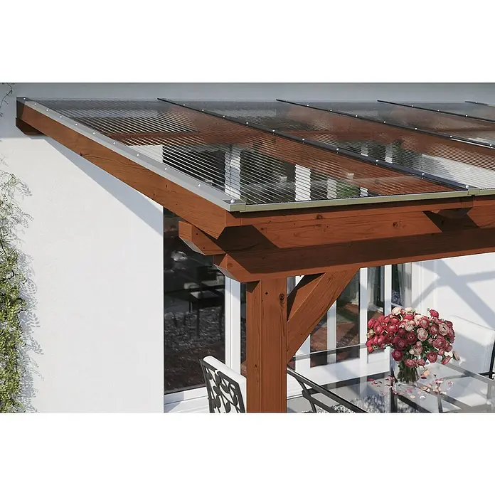 Skan Holz Terrassenüberdachung Ancona - L x T: 648 x 400 cm, Polycarbonat, Nussbaum - Stimmungsaufnahme