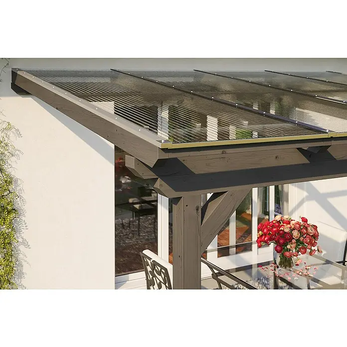 Skan Holz Terrassenüberdachung Ancona - L x T: 434 x 250 cm, Polycarbonat, Schiefergrau - Stimmungsaufnahme