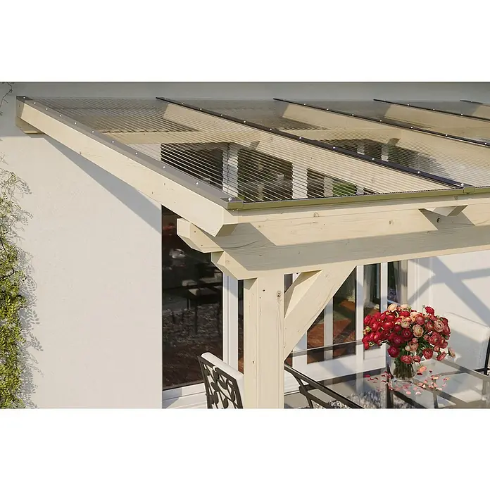 Skan Holz Terrassenüberdachung Ancona - L x T: 541 x 250 cm, Polycarbonat, Natur - Stimmungsaufnahme
