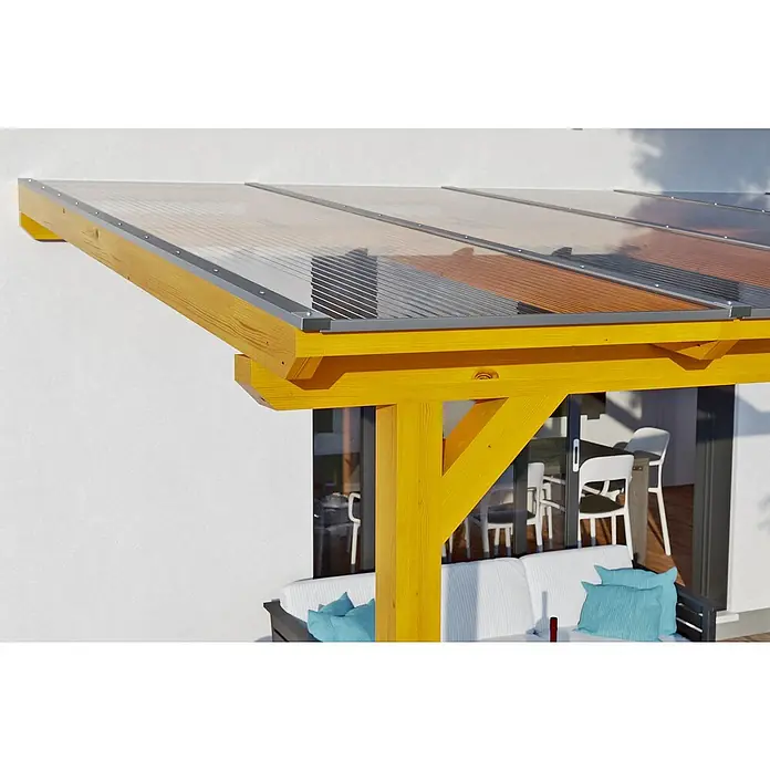 Skan Holz Terrassenüberdachung Andria - L x T: 648 x 400 cm, Polycarbonat, Eiche Hell - Stimmungsaufnahme