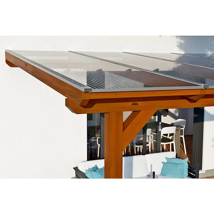 Skan Holz Terrassenüberdachung Andria - L x T: 541 x 300 cm, Polycarbonat, Nussbaum - Stimmungsaufnahme