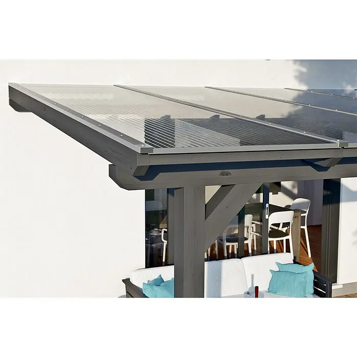 Skan Holz Terrassenüberdachung Andria - L x T: 434 x 400 cm, Polycarbonat, Schiefergrau - Stimmungsaufnahme