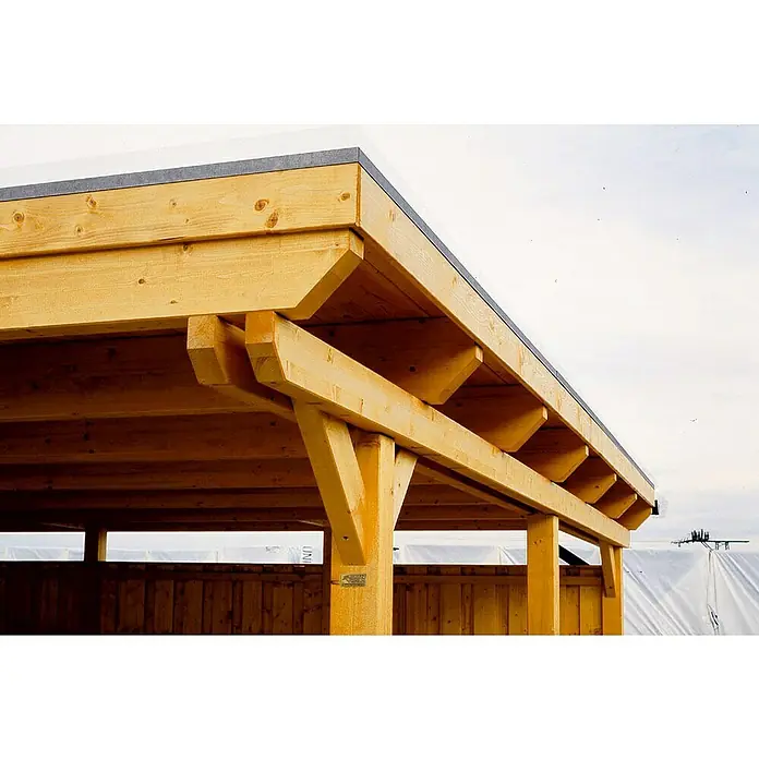 Skan Holz Carport Emsland - L x B: 846 x 404 cm, Einfahrtshöhe: 223 cm, Nussbaum, Materialspezifizierung Dach: EPDM-Folie - Detailaufnahme