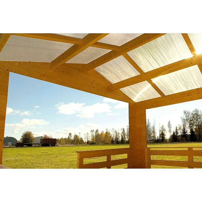 Skan Holz Gartenhaus Holmestrand - B x T: 420 x 650 cm, Holz, 23,18 m², Wandstärke: 45 mm - Detailaufnahme