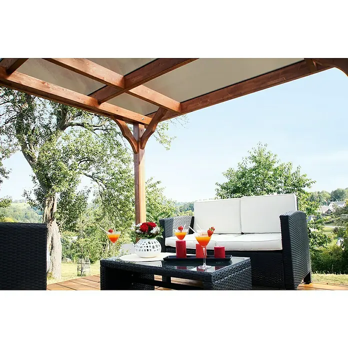Skan Holz Pavillon Marseille - L x B: 350 x 327 cm, Nussbaum - Stimmungsaufnahme