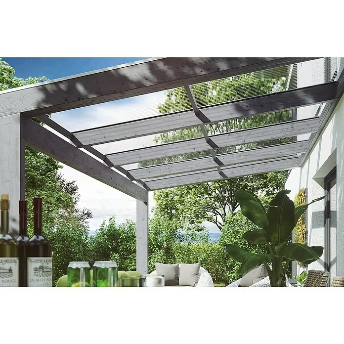 Skan Holz Terrassenüberdachung Novara - L x T: 450 x 259 cm, Polycarbonat, Schiefergrau - Stimmungsaufnahme