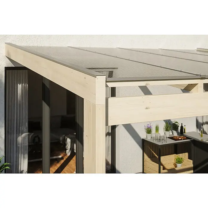Skan Holz Terrassenüberdachung Novara - L x T: 450 x 309 cm, Polycarbonat, Natur - Stimmungsaufnahme