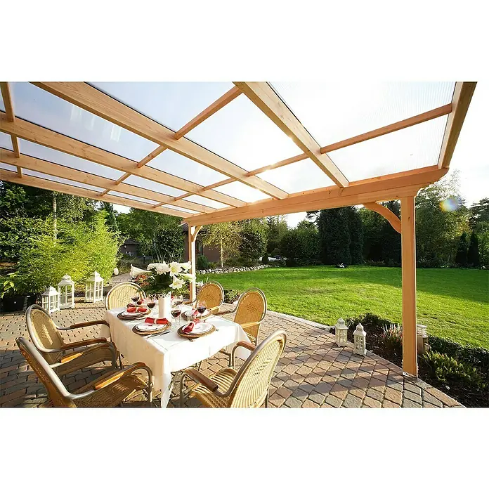 Skan Holz Terrassenüberdachung Ravenna - L x T: 434 x 350 cm, Polycarbonat, Nussbaum - Stimmungsaufnahme