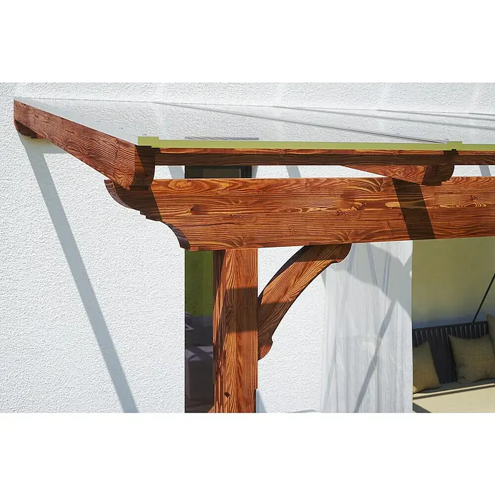Skan Holz Terrassenüberdachung Ravenna - L x T: 434 x 350 cm, Polycarbonat, Nussbaum - Stimmungsaufnahme